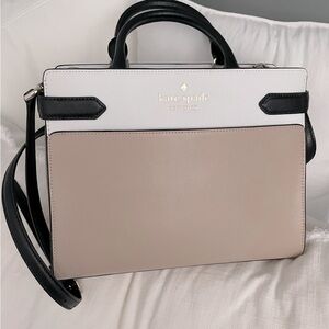 KATE SPADE Staci Colorblock Saffiano Leat Warm Beige Satchel Bag Purse